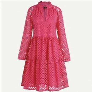 J.Crew Tiered Popover Dress in Embroidered Eyelet in Neon
Flamingo. Size Medium